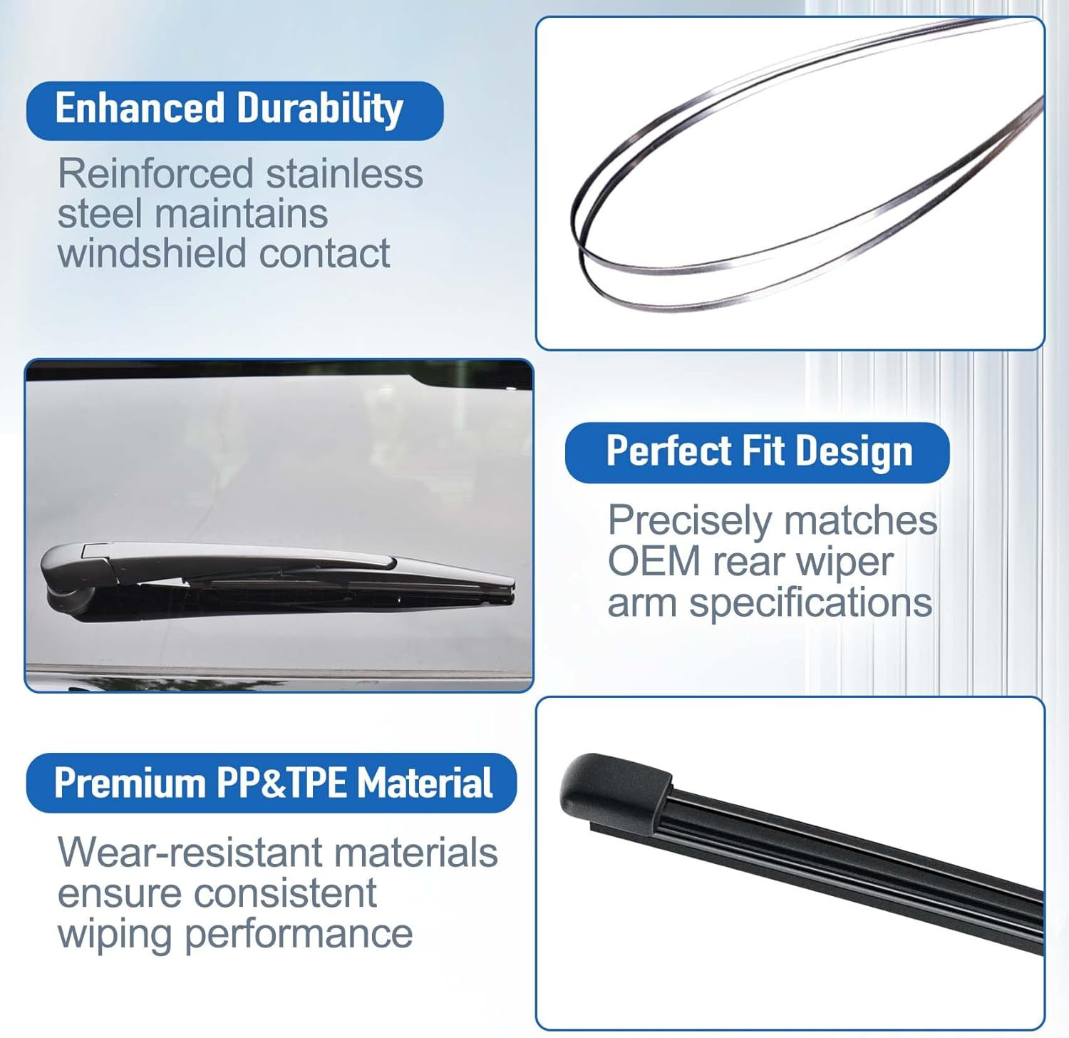 Rear Windshield Wiper for Nissan Murano 2003-2007, Streak-Free OEM Back Wipers B