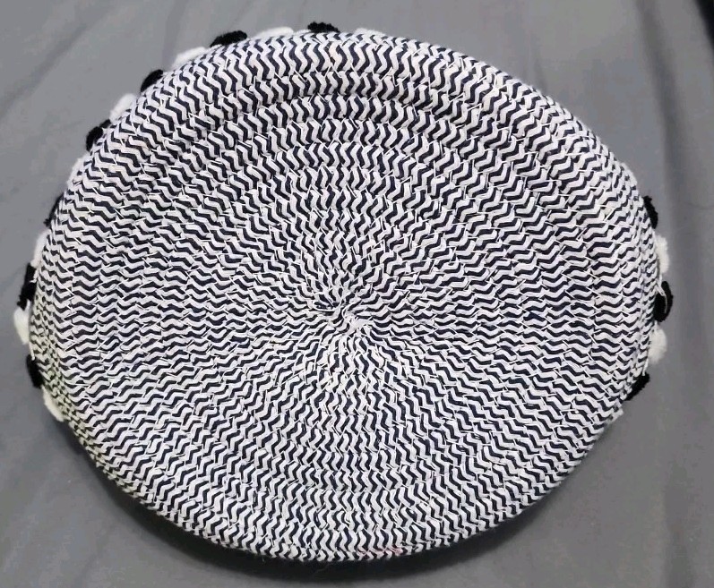 Black And White Woven Basket with Black And White Tassels & Handles Washroom