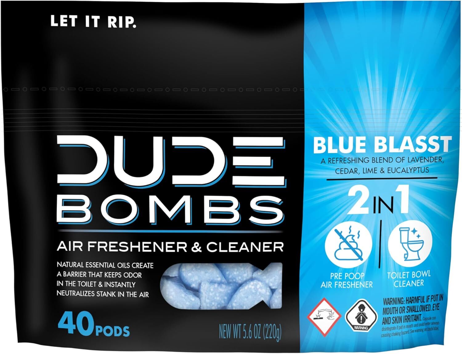 DUDE Bombs – Toilet Stank Eliminator – 1 Pack, 40 Pods – Fresh Scent 2-in-1
