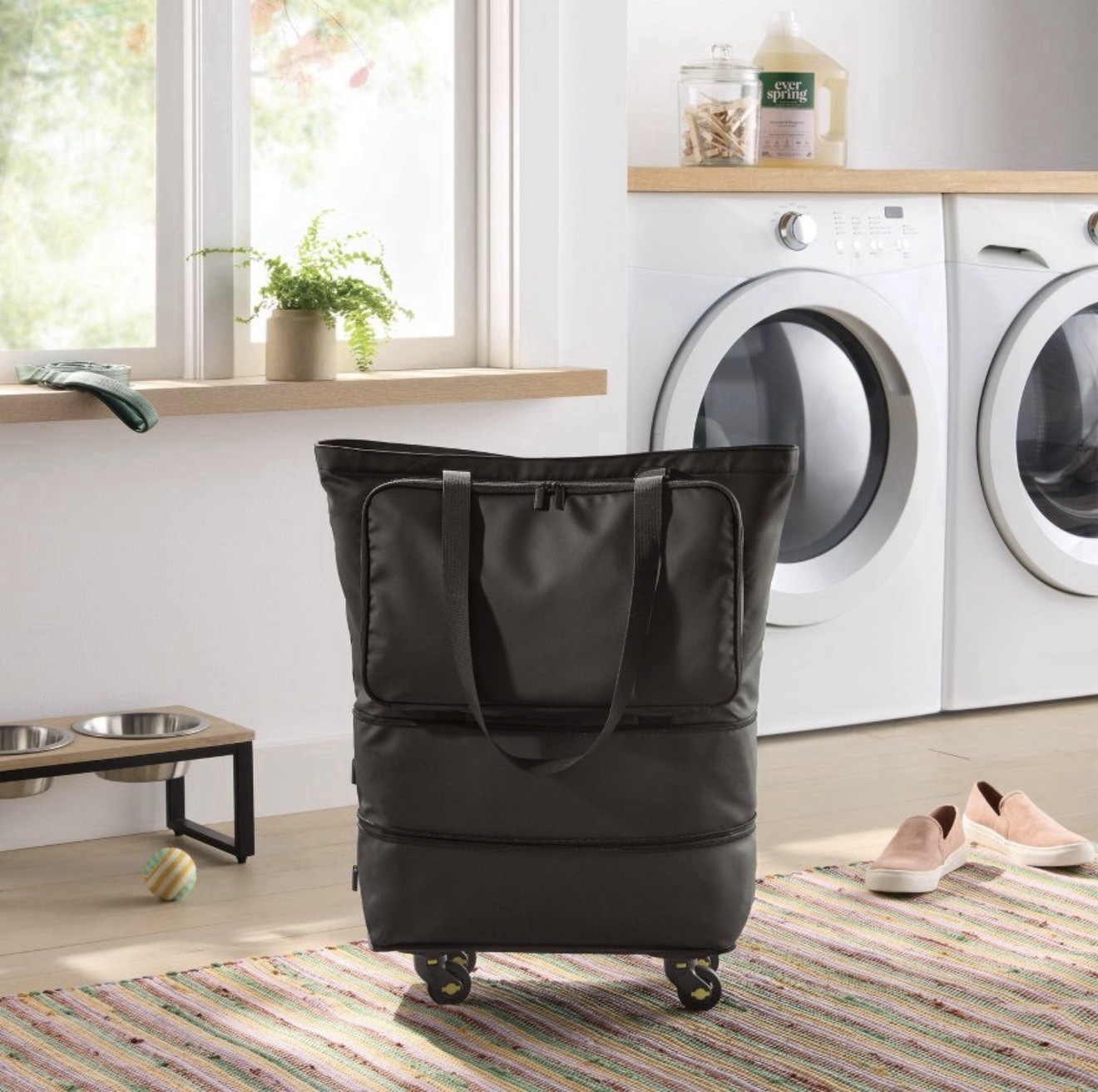 Collapsible Rolling Storage Bag Gray Black Wheels New 22×16.5