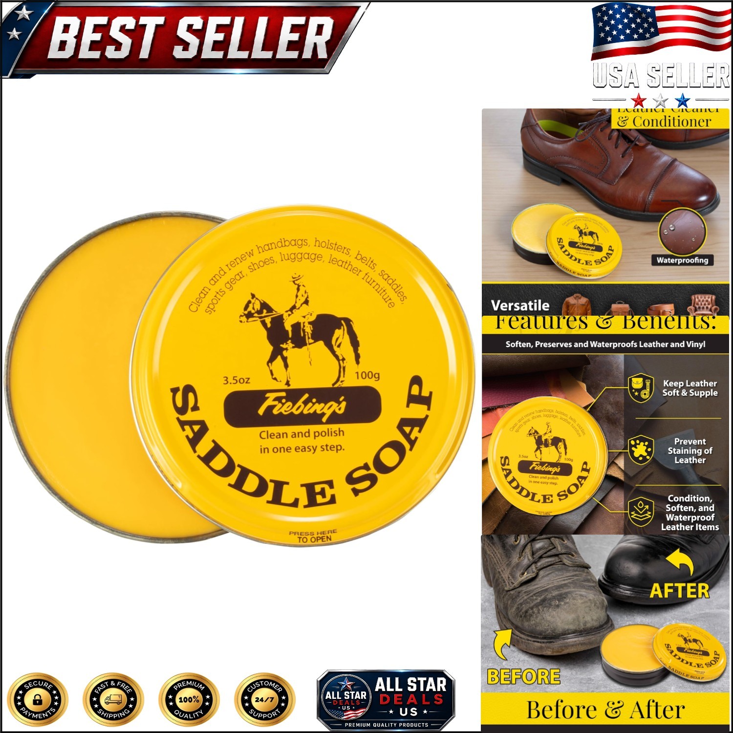 Fiebing’s Yellow Saddle Soap 3.5 oz – Leather Cleaner & Conditioner