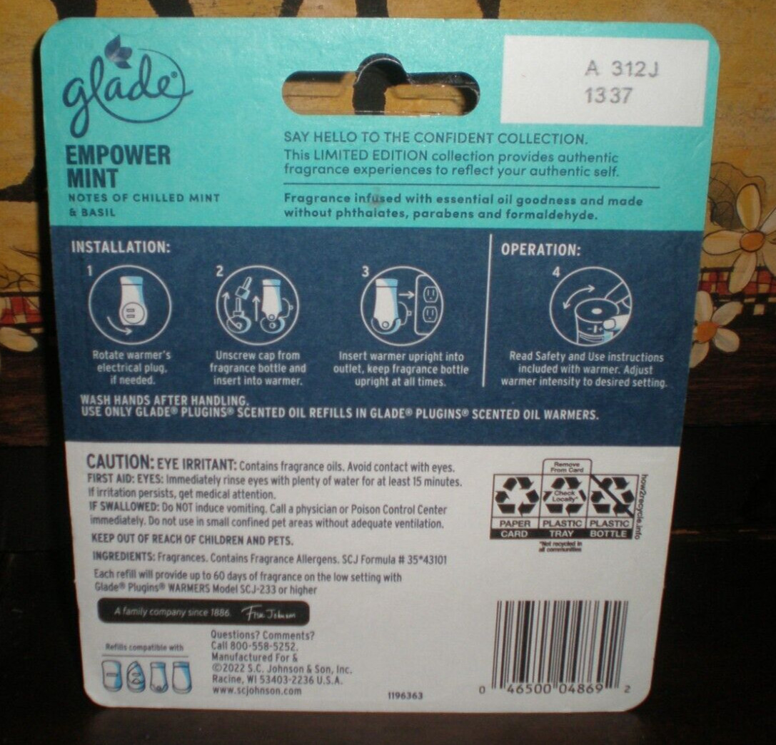 Glade PlugIns Scented Oil Refills EMPOWER MINT 1 Pack = 2 refills