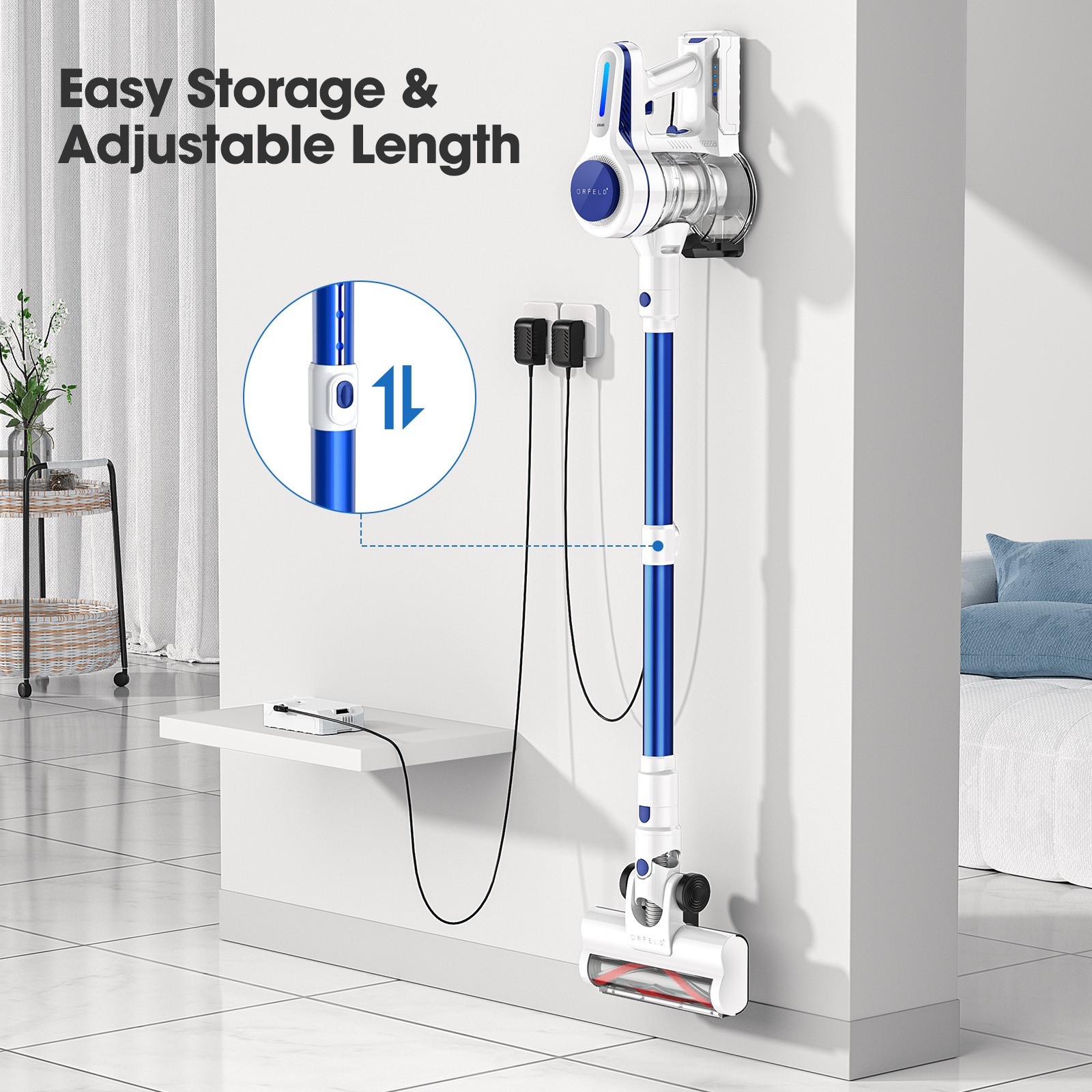 Cordless Vacuum Cleaner 1.5L Powerful Stick 50Kpa 60min Lightweigh Rechargeble