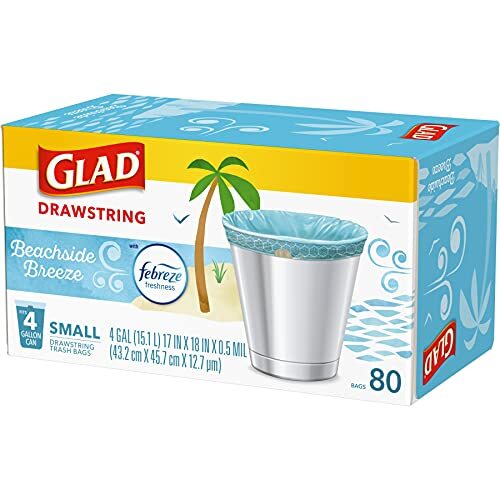 Glad 4 Gallon Drawstring Trash Bags 80 Count Blue Febreze Freshness Odor Control