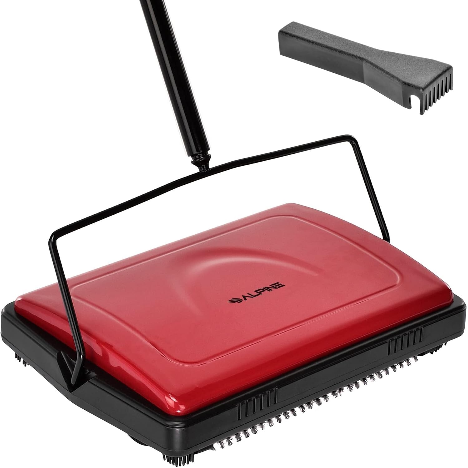 Alpine Industries 11 in. Wide Manual Triple Brush Carpet and Floor Sweeper, Red