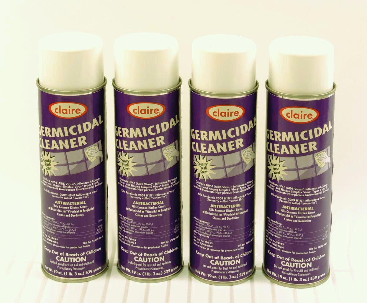 Lot of 4 Claire Germicidal Antibacterial Cleaner & Deodorizer 19oz Aerosol Cans