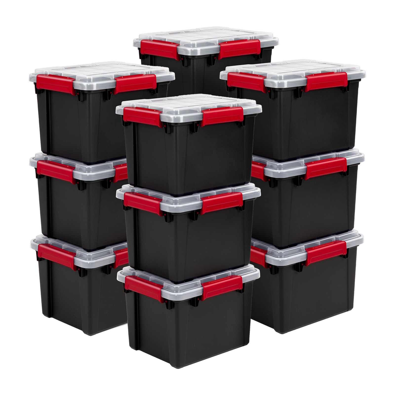Sterilite 5 Gal Gasket Box, Stackable Storage Container with Lid, Black, 12 Pack