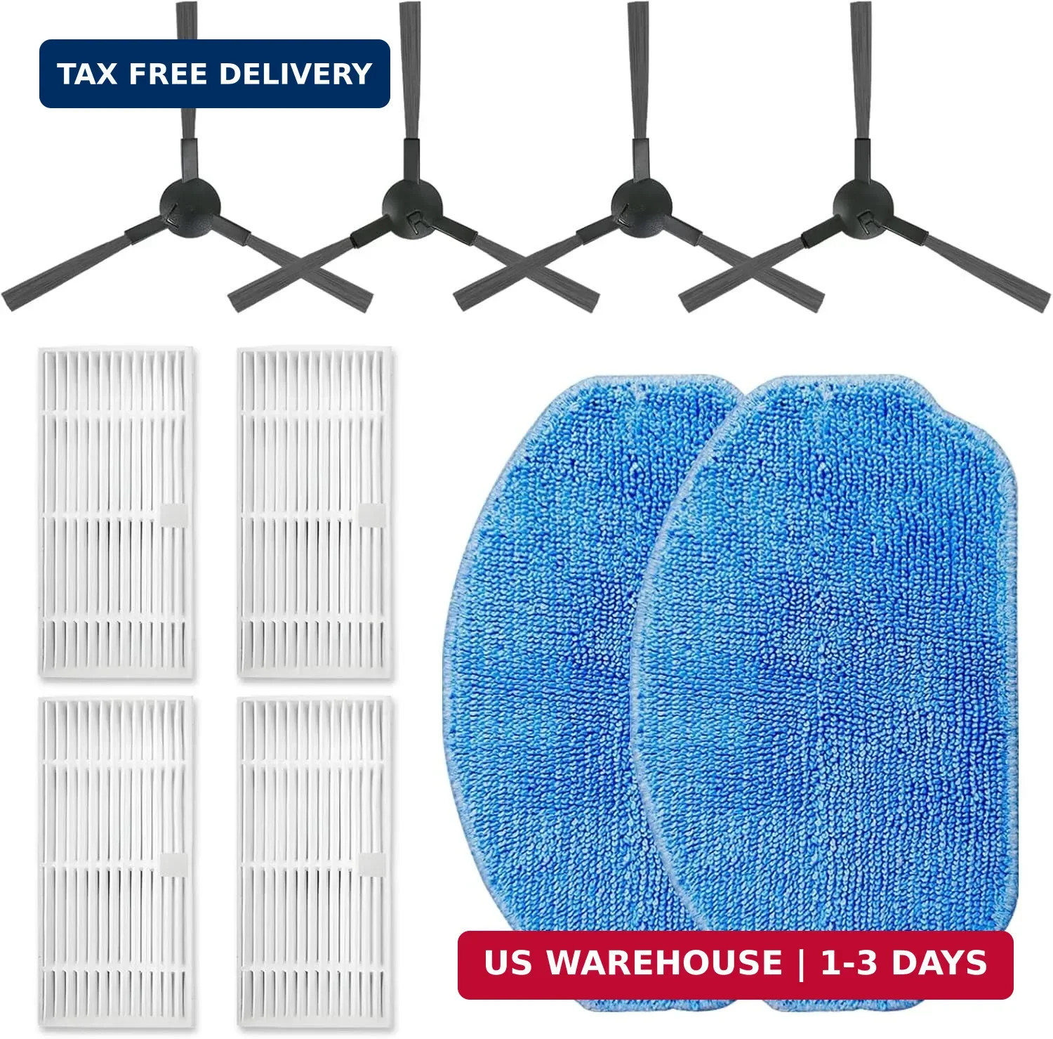 Replacement Parts for BR150/BR151 Robot Vacuum 4 Side Brushes 4 HEPA 2 Mop Pads