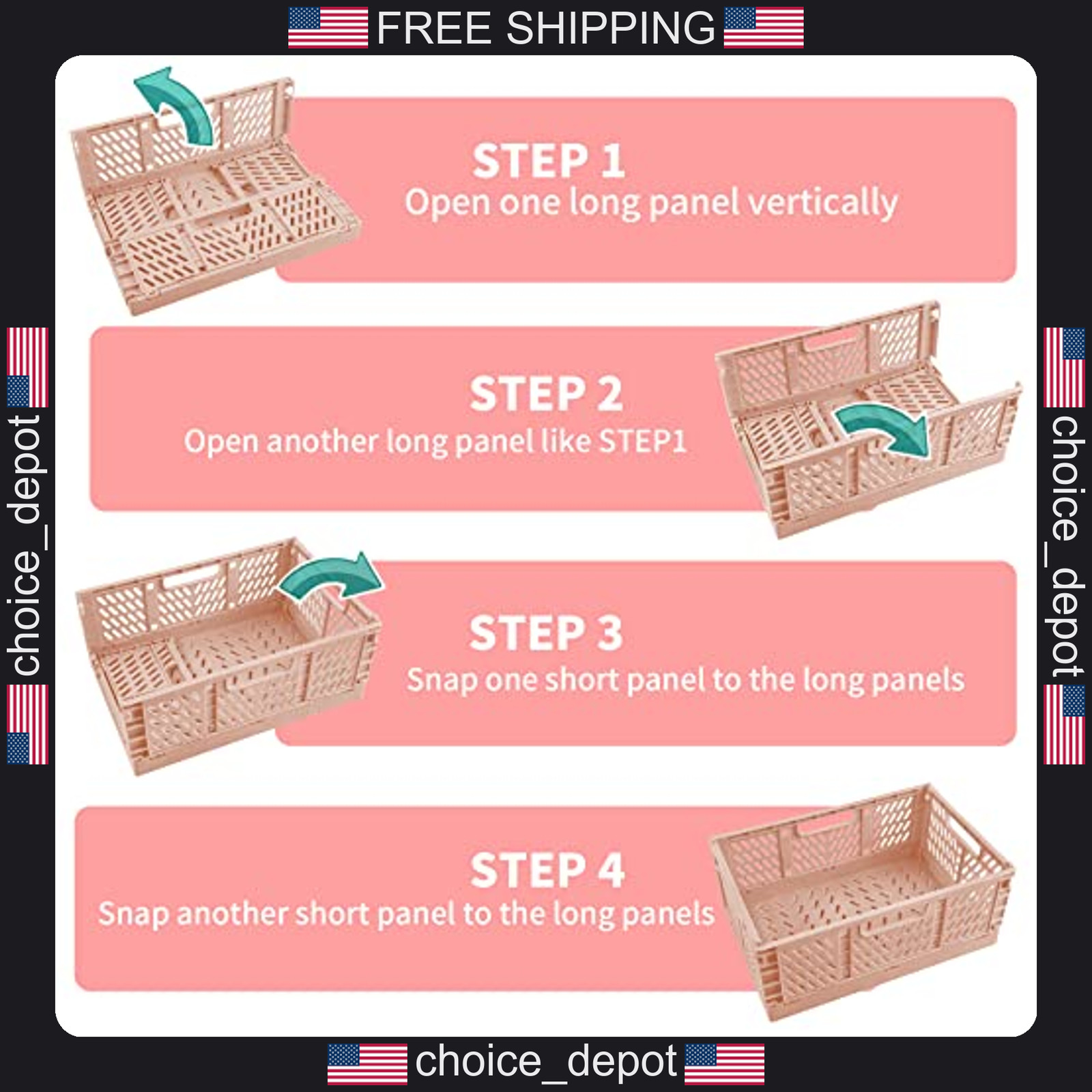1 Plastic Foldable Storage Basket for Home Office Organization