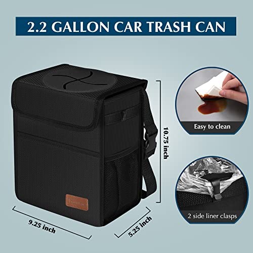 Leak Proof Car Trash Can with Lid – Waterproof Automotive 2.25 Gallons Black