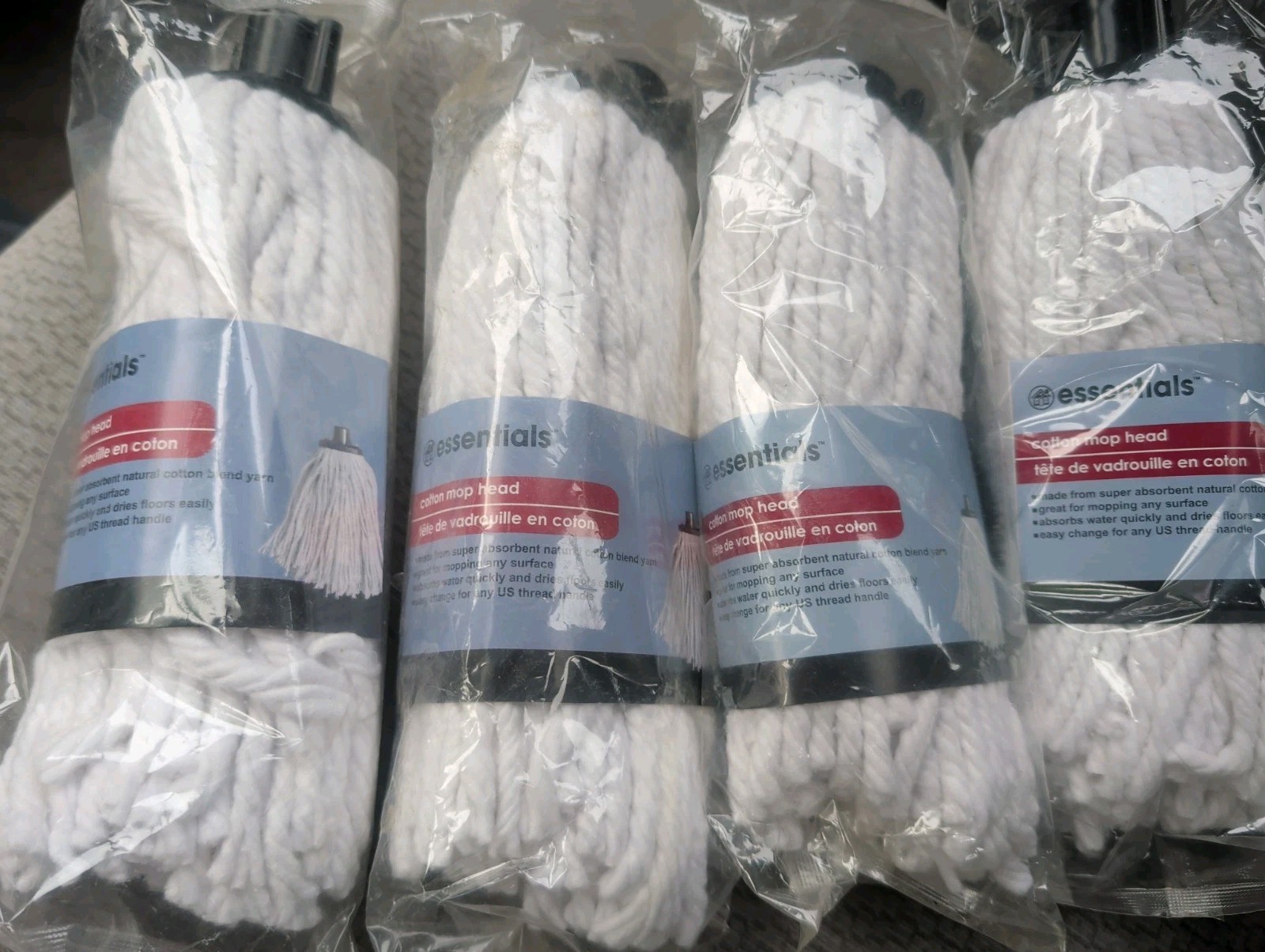 Essentials ~ Cotton Mop Head ~ Fits Any US Threaded Handle ~ Brand New 5 Pack!