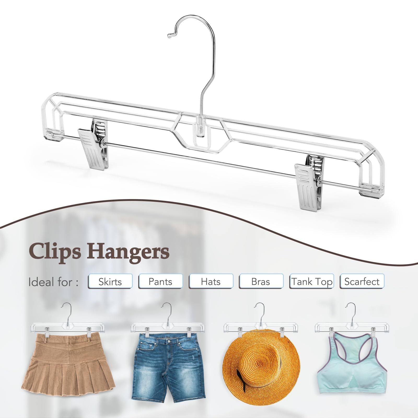 25 Pack Clear Pants Hangers With Clips Nonslip With Adjustable Heavy Duty Slim P