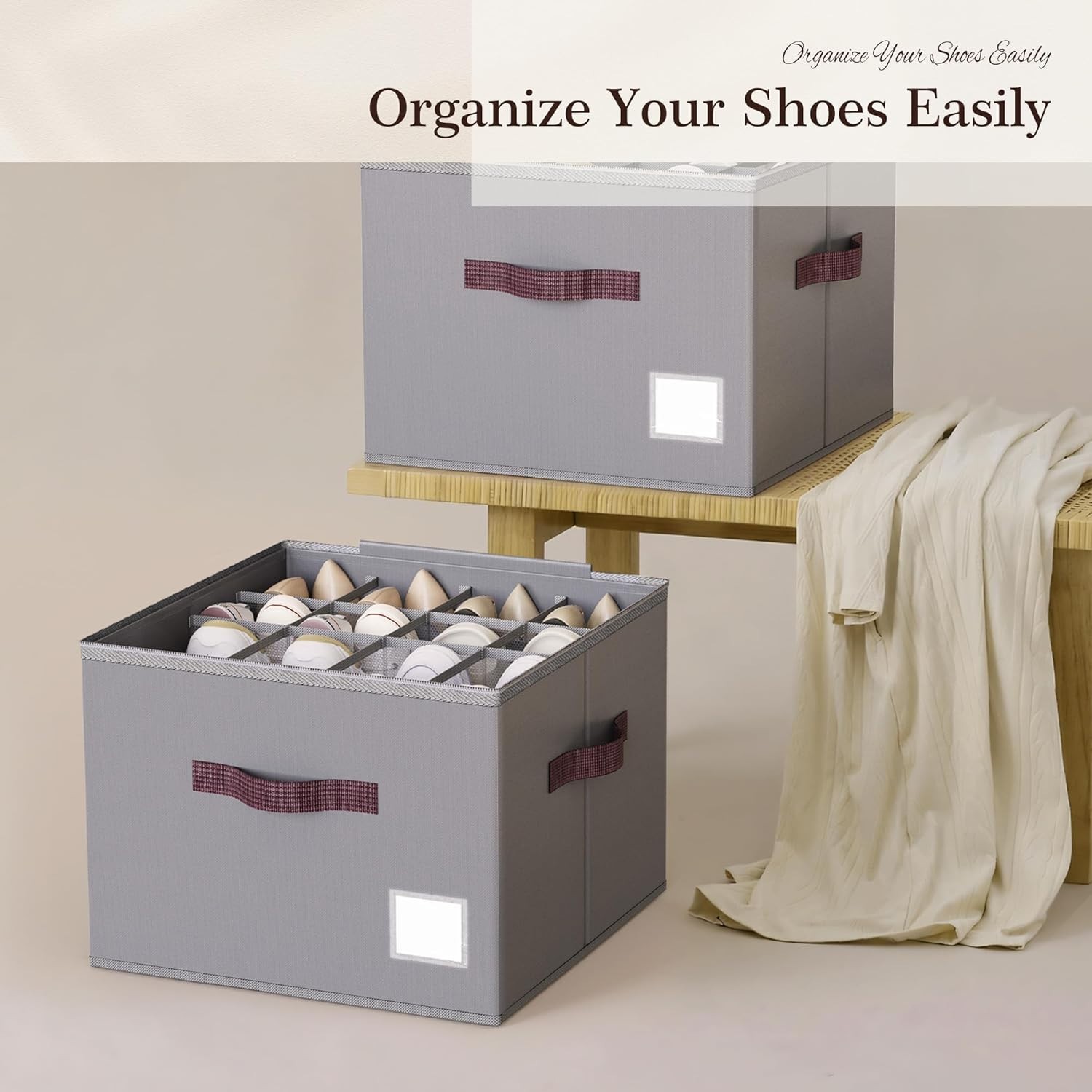 Shoe Organizer Closet Storage 2 Pack Foldable Shoe Box with Handles