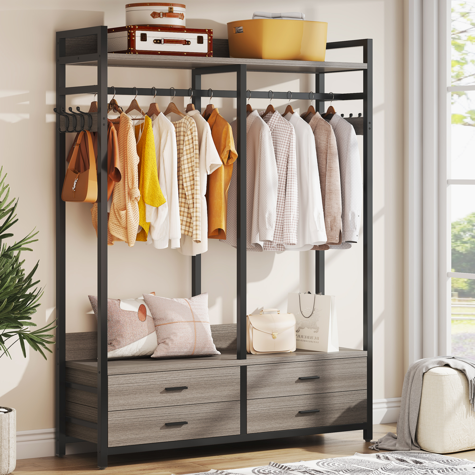 Tribesigns Closet Organizer with 4 Large Drawers, Clothes Garment Rack with Hook