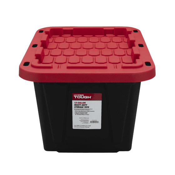 Hyper Tough 12 Gallon Small Storage Bin with Snap Lid, Black and Red, Heavy Duty