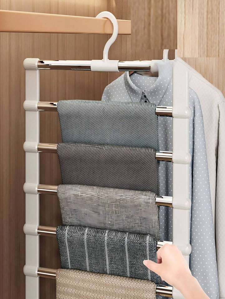 1 pc Multi-Layer Pants Hanger Space-Saving Non-Slip Wardrobe Organizer