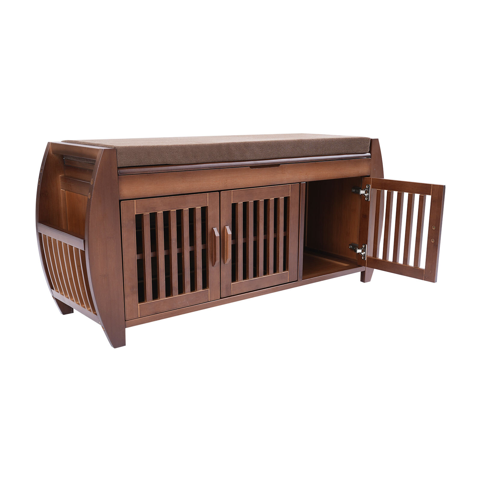 Bamboo Shoe Storage Bench With Cushion & Hidden Storage, 150kg Capacity