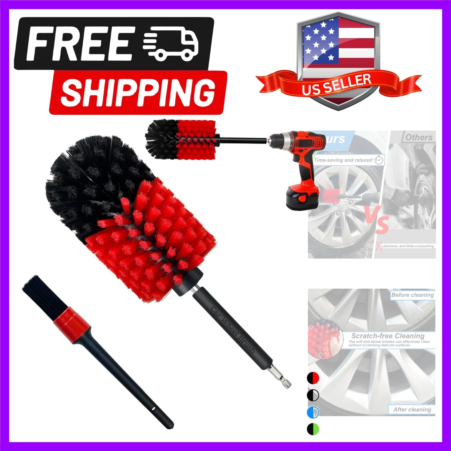 Wheel Brush Kit, Soft Drill Wheel Cleaner Brush, No Scratches Highly Dense Ca…