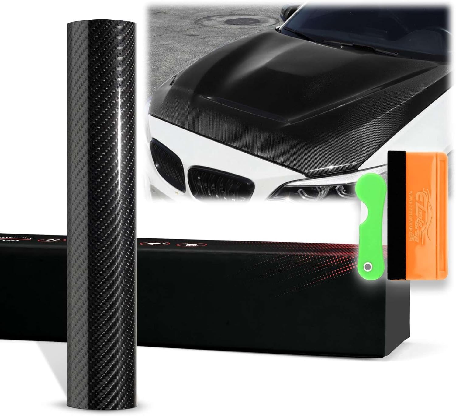 12″x60″ Black High Gloss 7D Carbon Fiber Vinyl Wrap for Cars