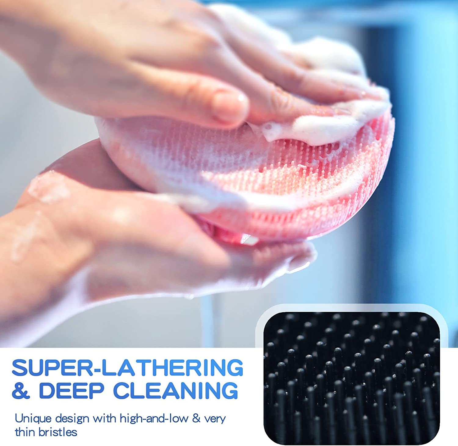 Manmihealth Silicone Back Scrubber (Thin Bristles) & Shower Face Brush Set(3Pcs)