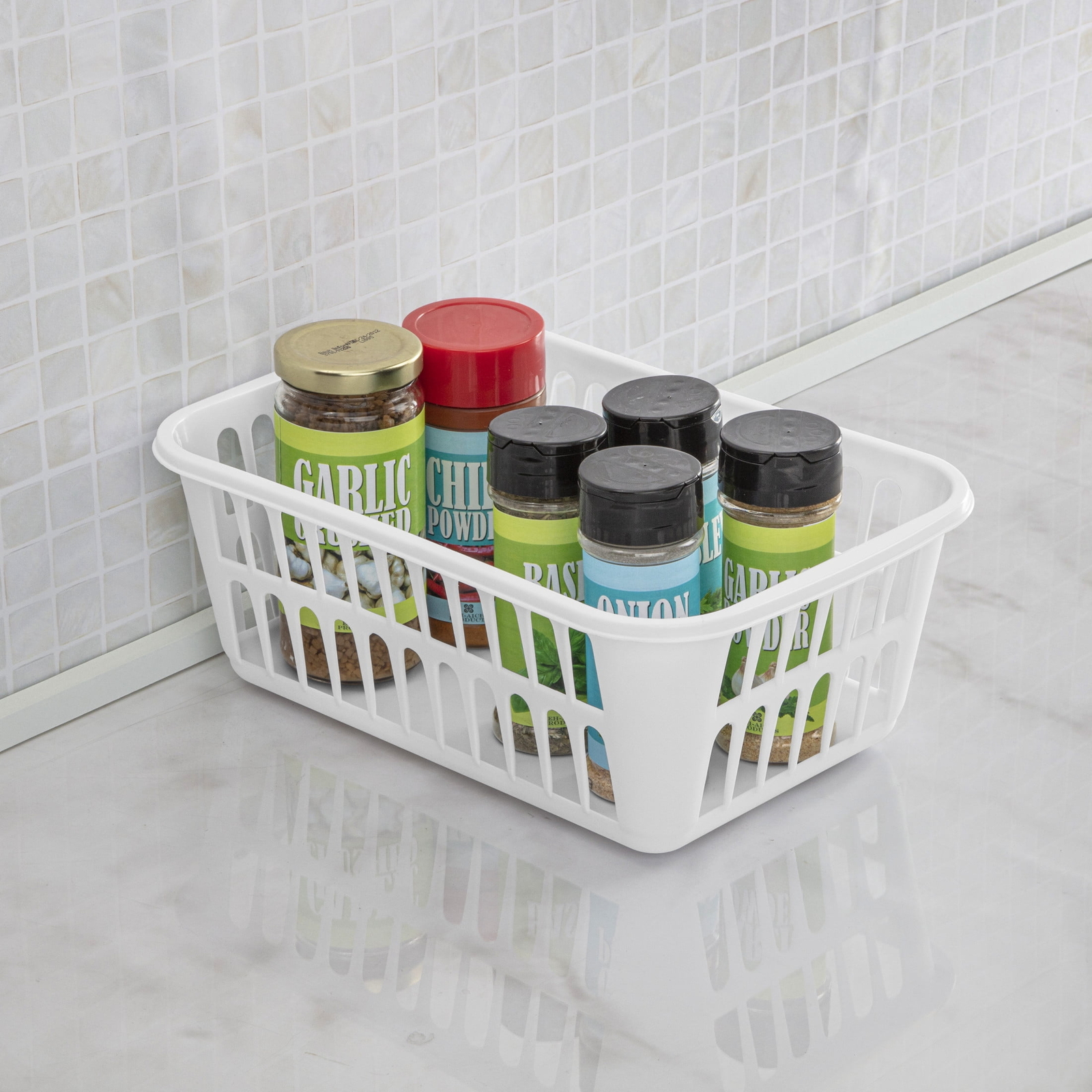 (6 pack) Storage Basket, Versatile Open Plastic Bin, White