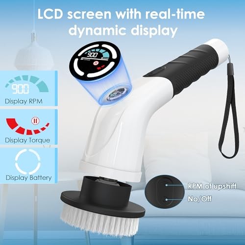 Electric Spin Scrubber, Cordless Cleaning Brush with 180 Min Runtime, 3-Speed,