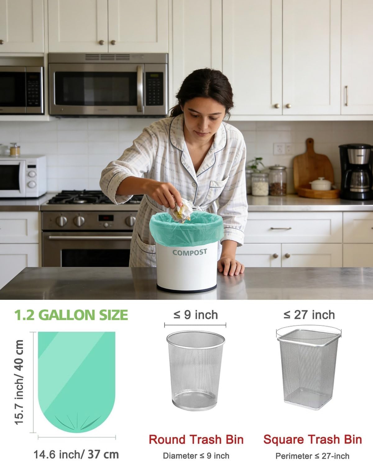 AYOTEE 1.2 Gallon Compostable Trash Bags, 75 75 Count (Pack of 1), GREEN