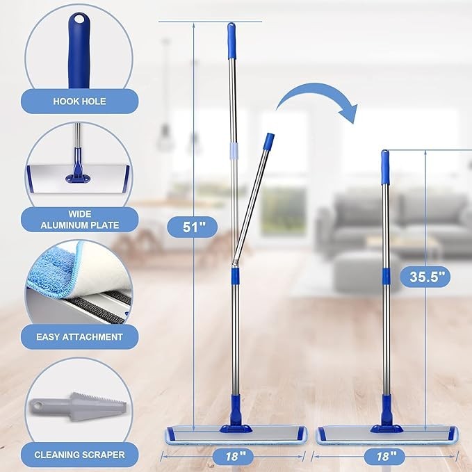 Fregona profesional de microfibra 18″ con 4 paños lavables para suelos duros new
