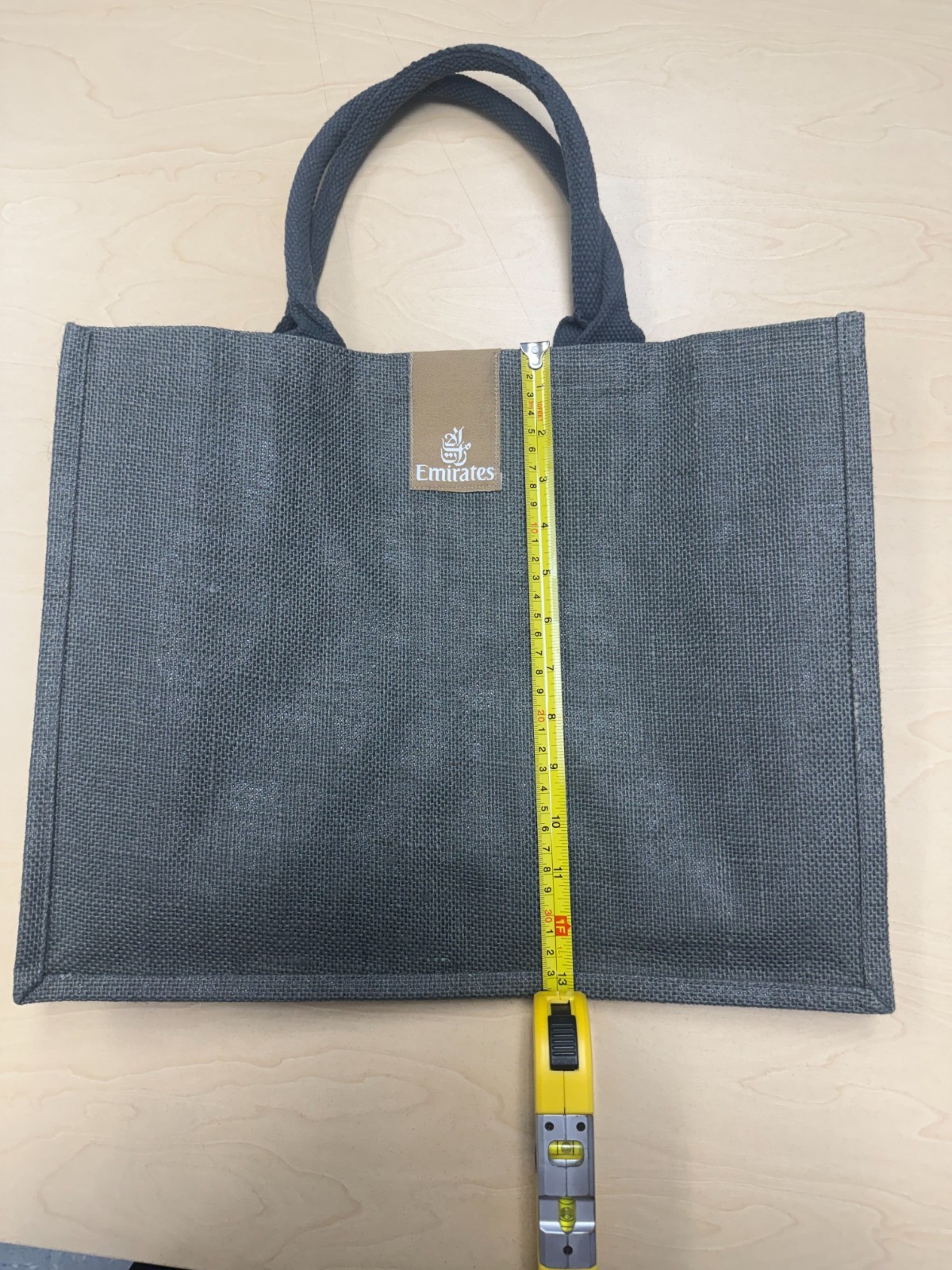 Emirates Branded Gray Reusable Tote Bag Jute Shopping Travel Gift Bag Large