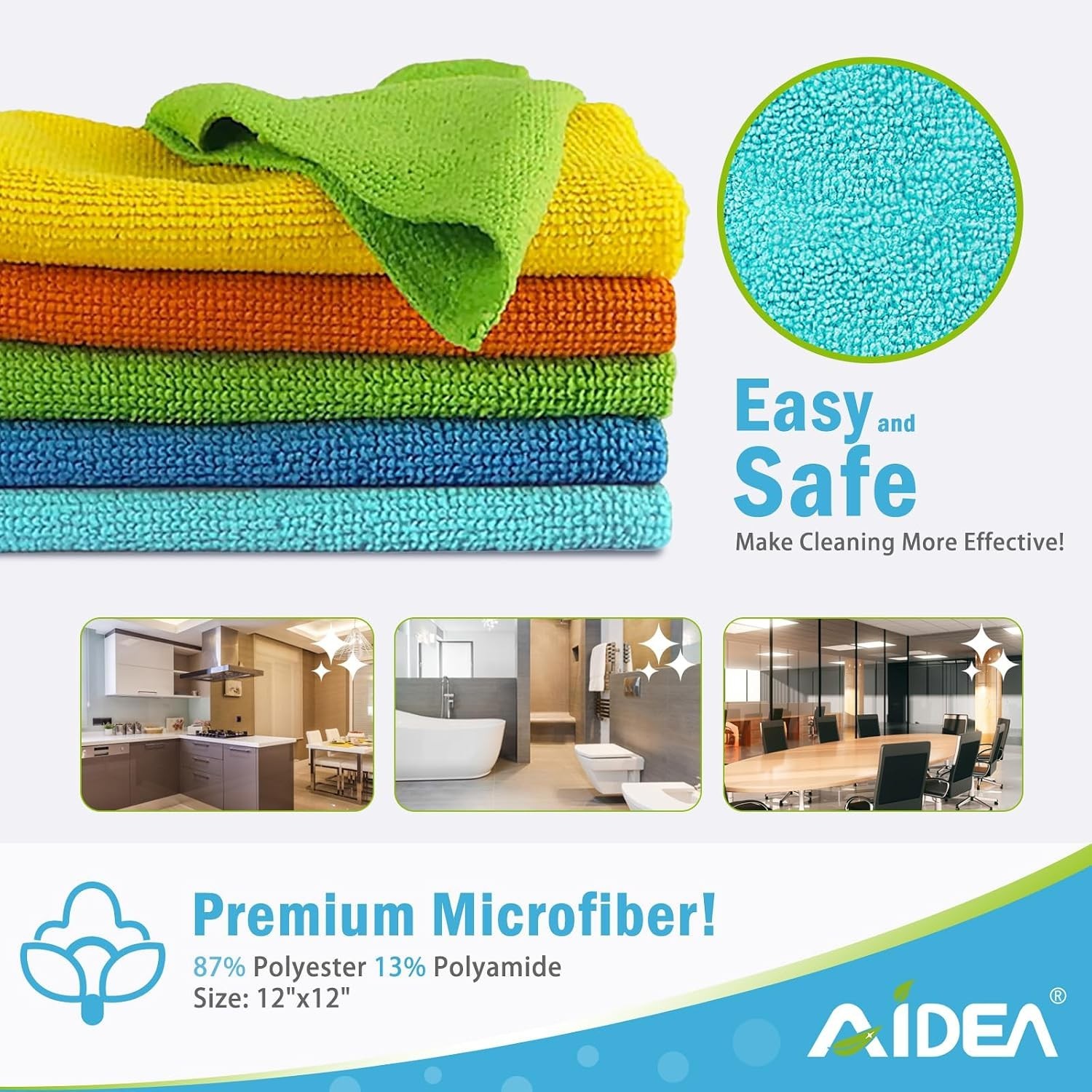 Versatile 12″x12″ Microfiber Cleaning Rags 100PK | For Home, Cars, and Dusting