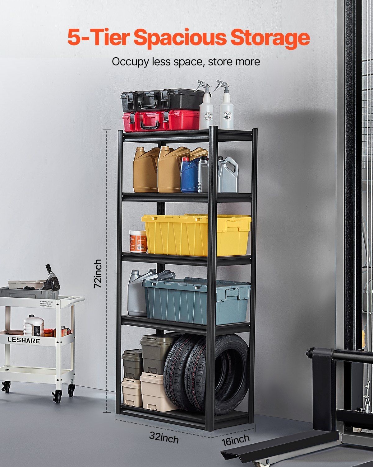 5-Tier Steel Garage Shelves: 2000lb Cap, 16″Dx32″Wx72″H, Adjustable & Split