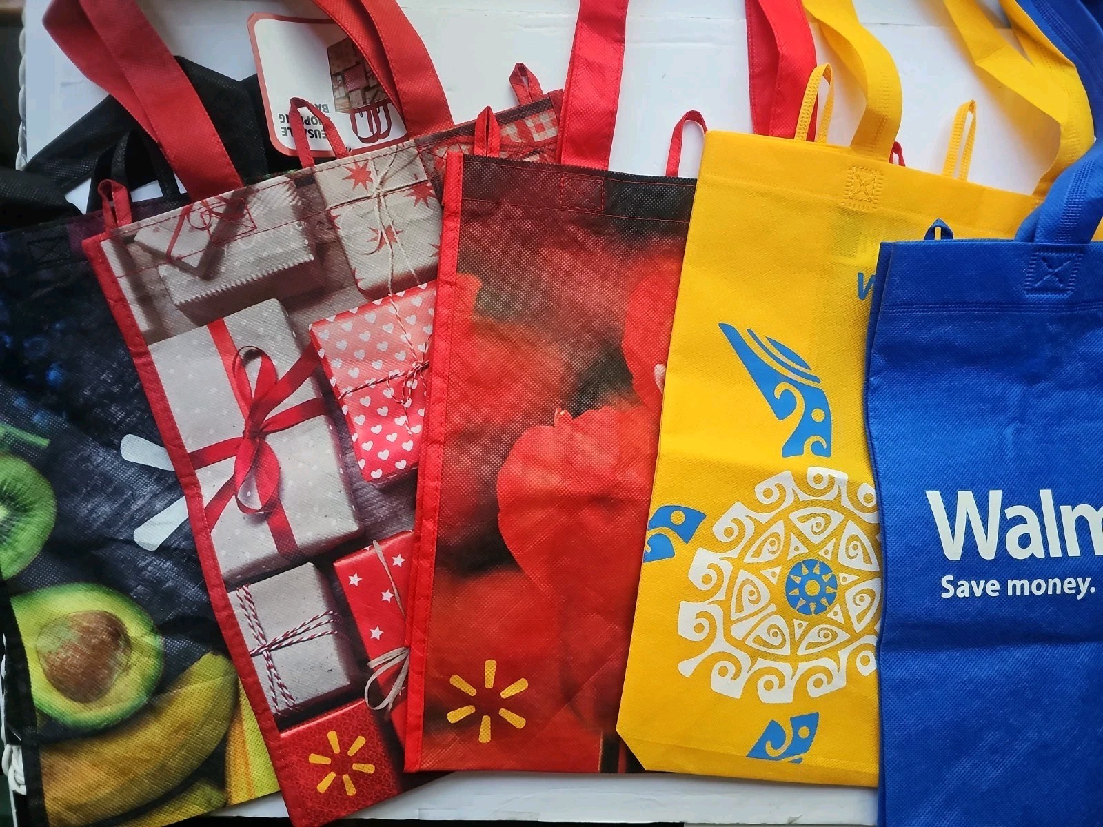 Walmart Reusable Tote Shopping Grocery Bags 5 Count Assorted Prints