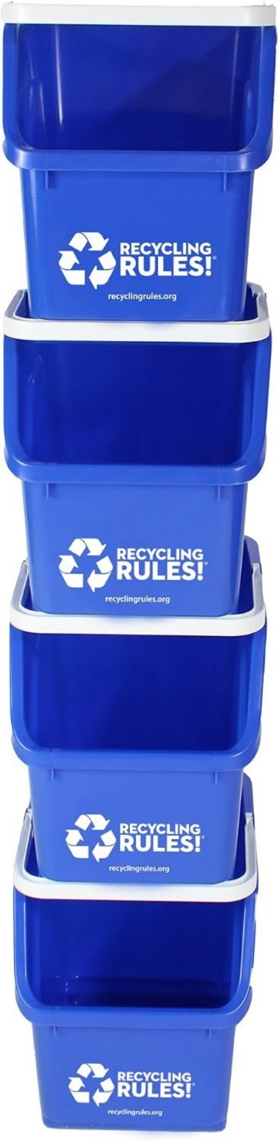 6 Gallon Stackable Recycling Bin Container in Blue, Eco-Friendly BPA-Free Han…