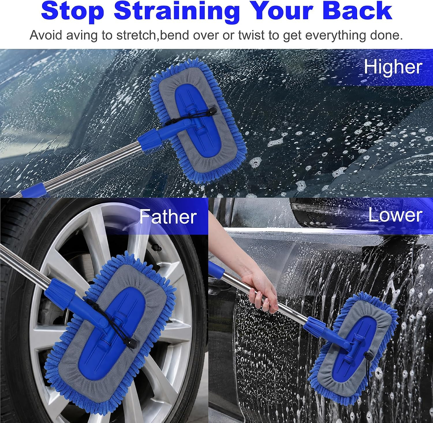 Car Wash Brush Mop Cleaning Tool with 20″-29″ Retractable Stainless Steel Handle