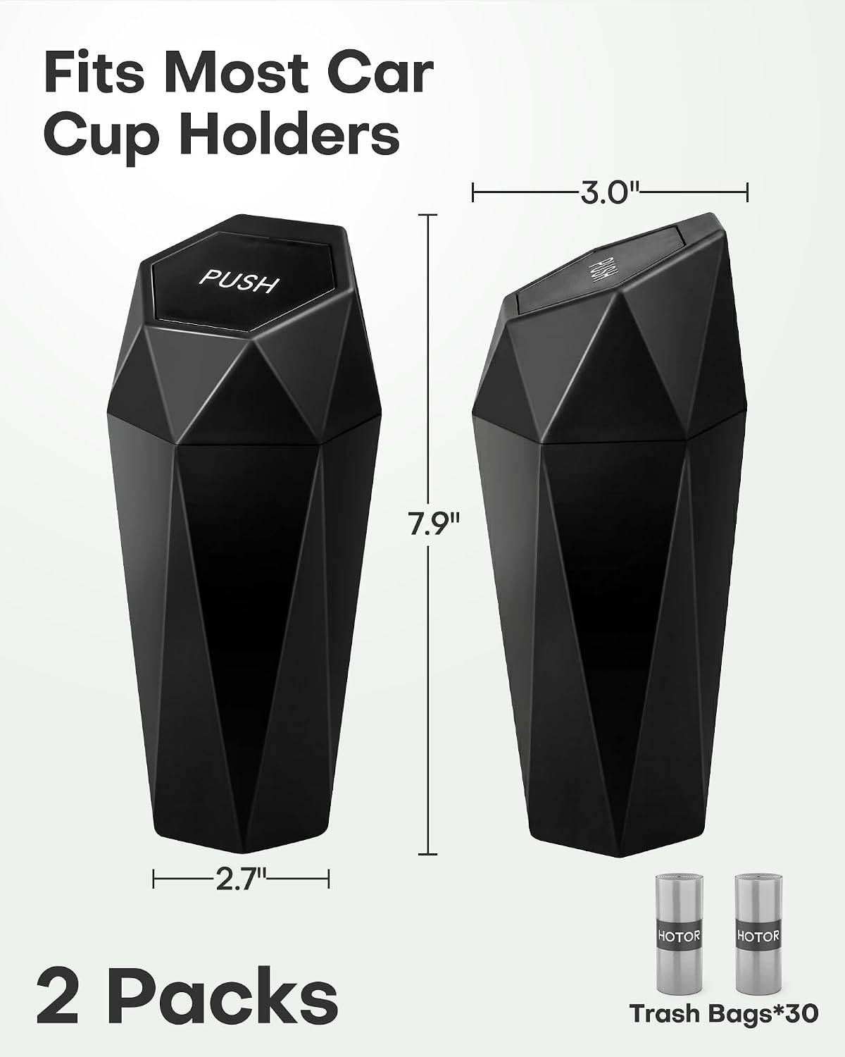 Car Trash Can with Lid, Leakproof, Black, 2 Pack | Car Accessories for Interior,