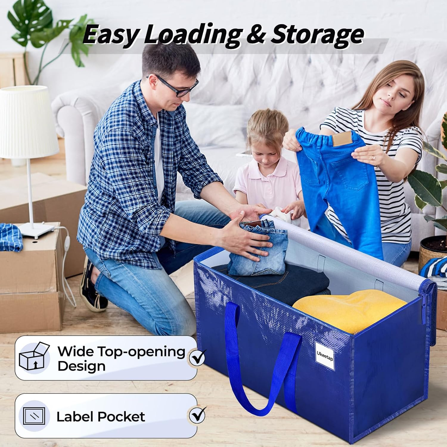 16 Pack Extra Large Clothes Storage Bins with Lids, Moving Bags, Blue | Storage