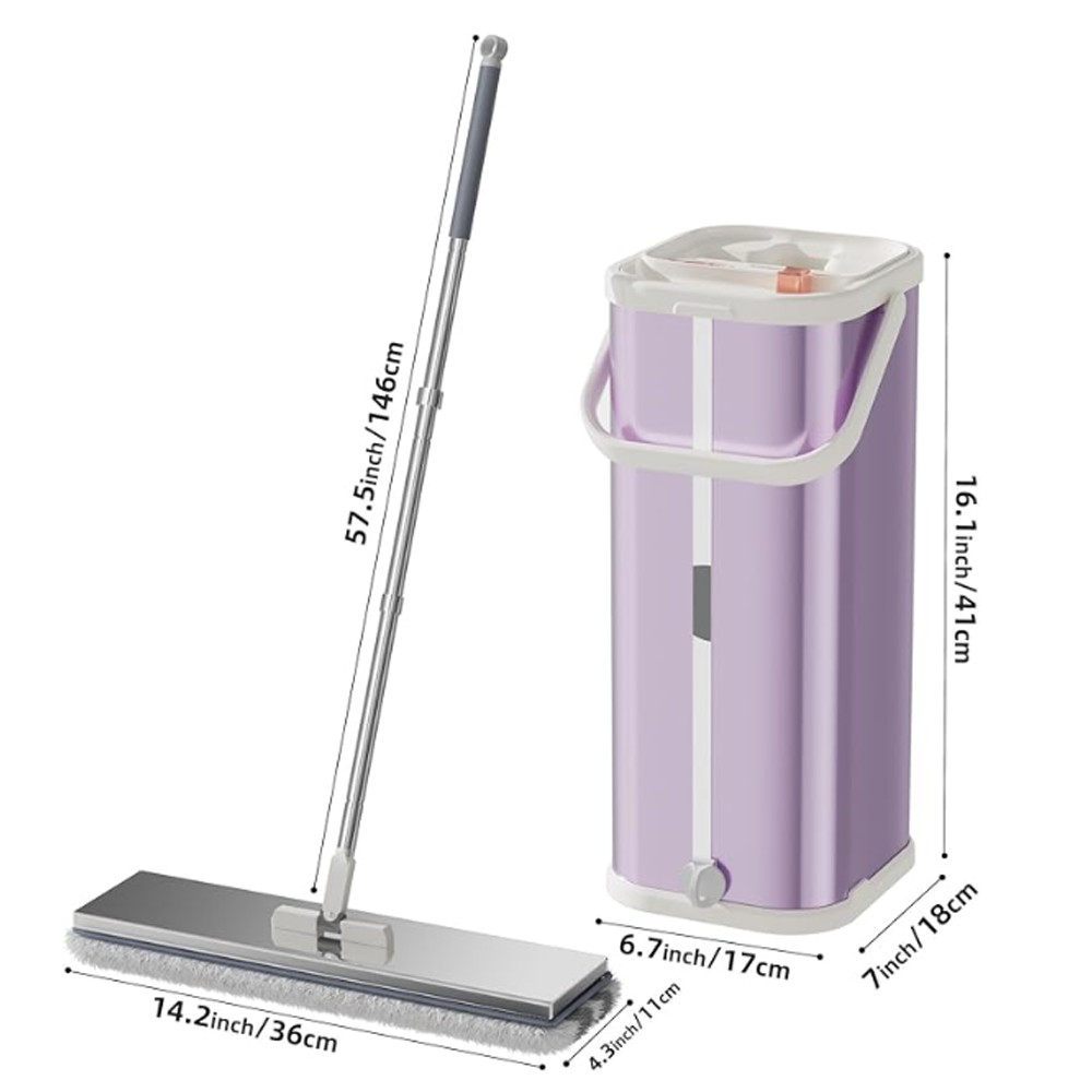 Stainless Steel Flat Mop Bucket Set Wringer 1/2/4/6 Pads Clean Dirty
