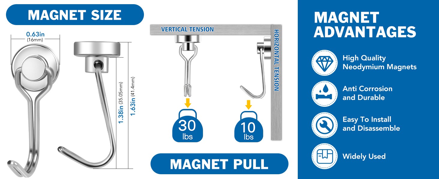 Swivel Swing Magnetic Hook, 30LB Refrigerator Magnet Hooks,6PCS | Heavy Duty