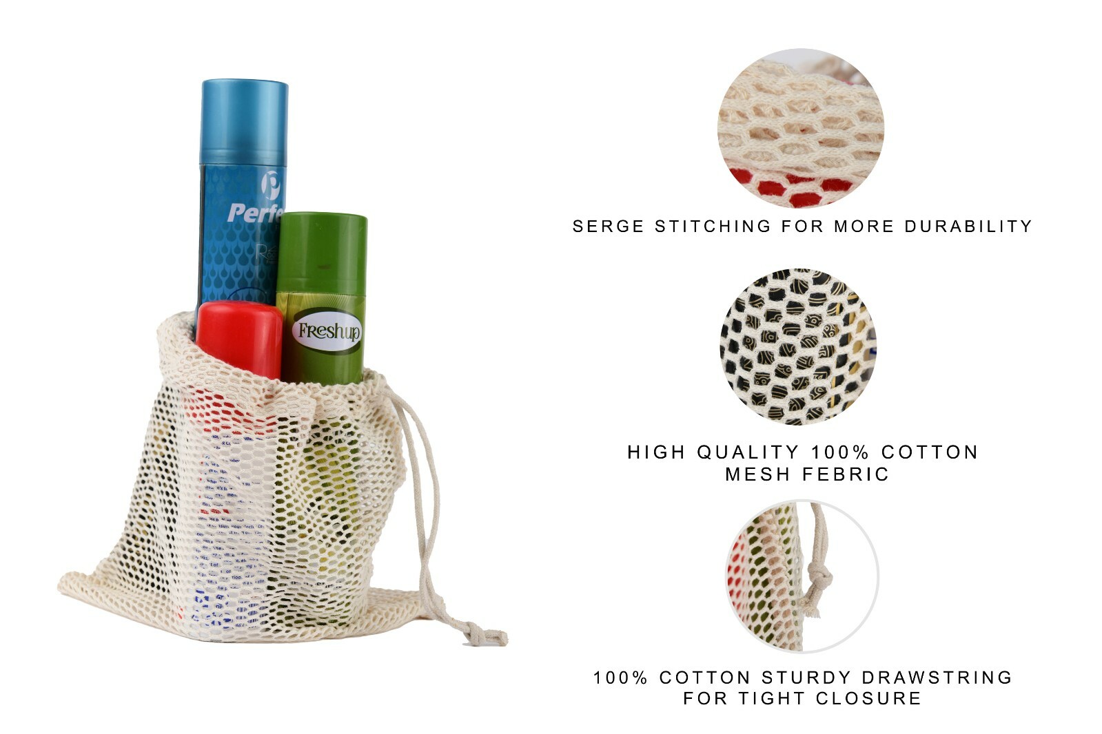 Cotton Mesh Bags, Reusable Produce Bags, Single Drawstring – lot