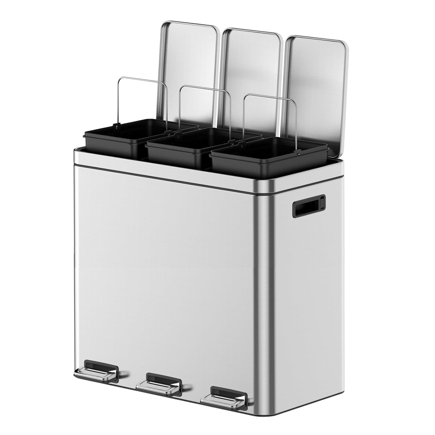 3 Compartments Trash Can 3 x5.3 Gal Stainless Steel Trash Can with Recycling Bin