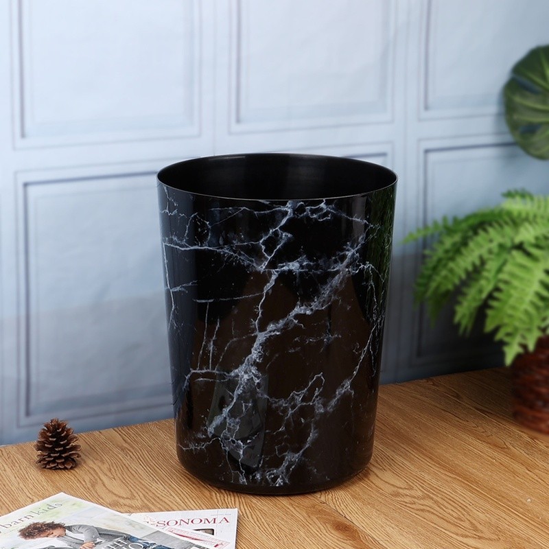 Office Trash Can 5 Gallon Marble Plastic Garbage Bin Modern Black Lightweight