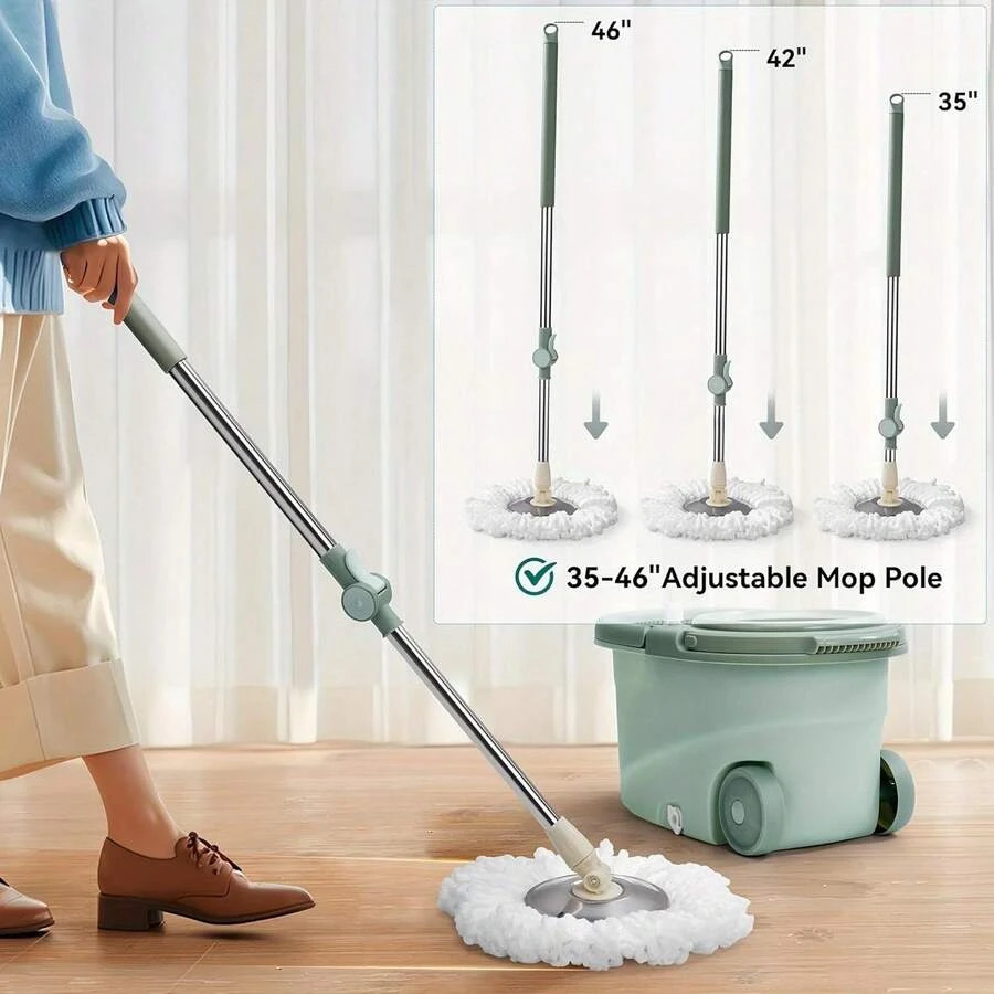 360° Spin Mop Bucket System 61″ Handle 2 Microfiber Refills