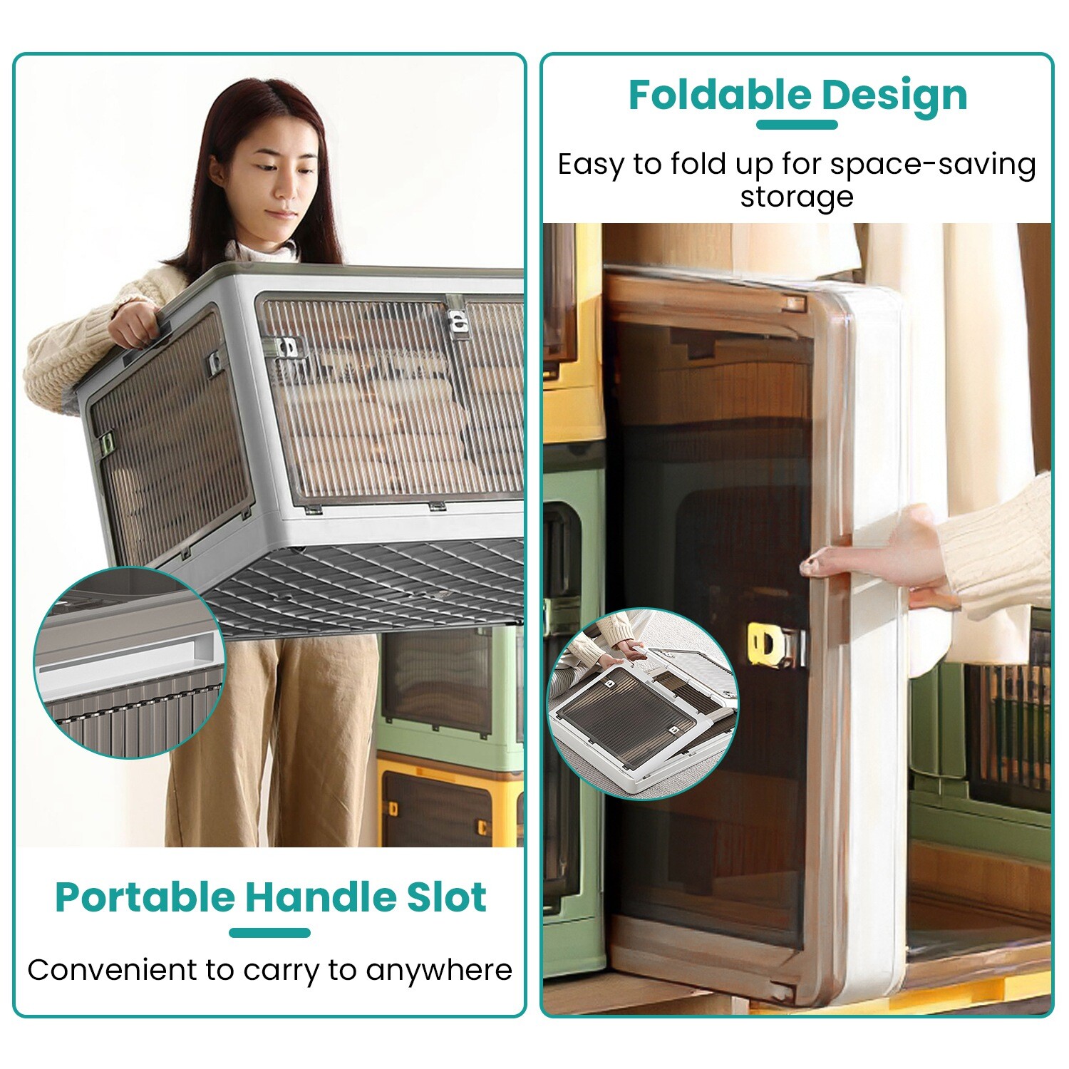 3 Pack Collapsible Storage Bins w/ Lids 4 Wheels Doors Lock Stackable Closet Box