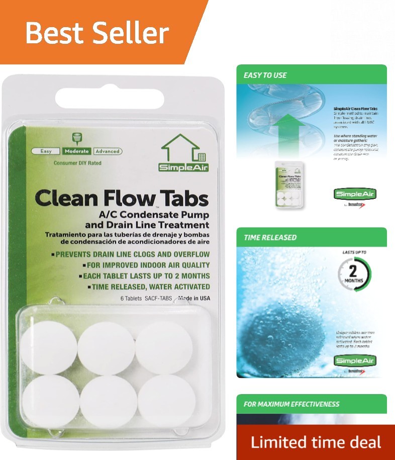 Biodegradable Clean Flow Tabs – 6 Count for Clog-Free HVAC & AC Drain Lines
