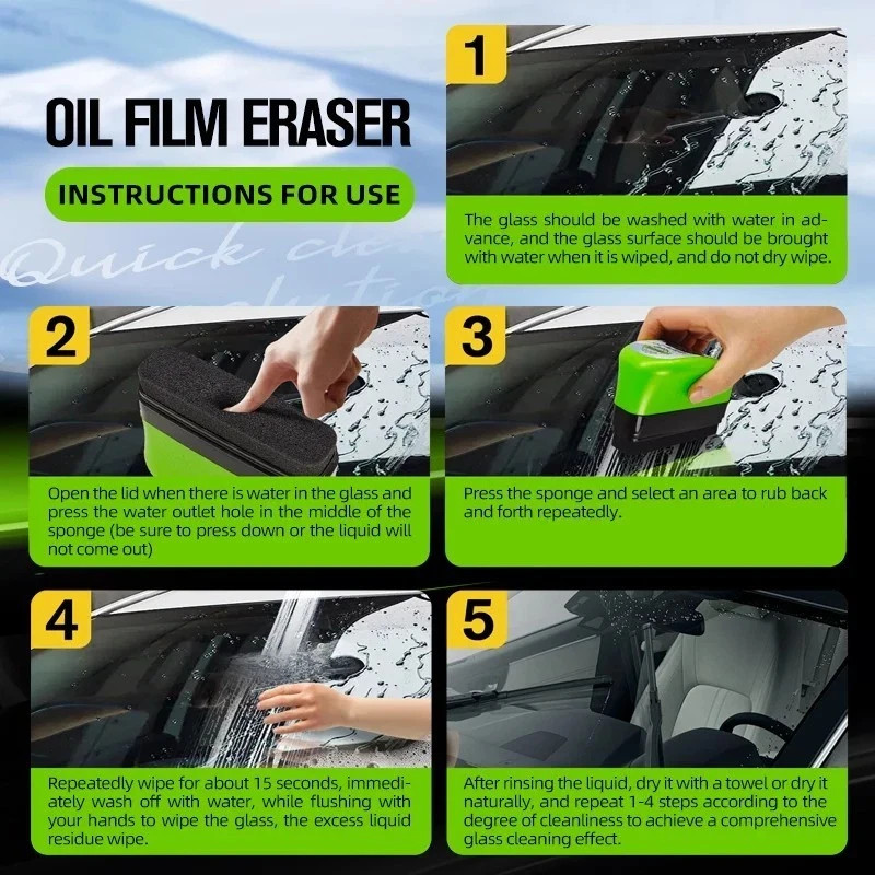 2025 New Automotive Oil Film Cleaning Brush, Clear Vision Glass Cleaner,
