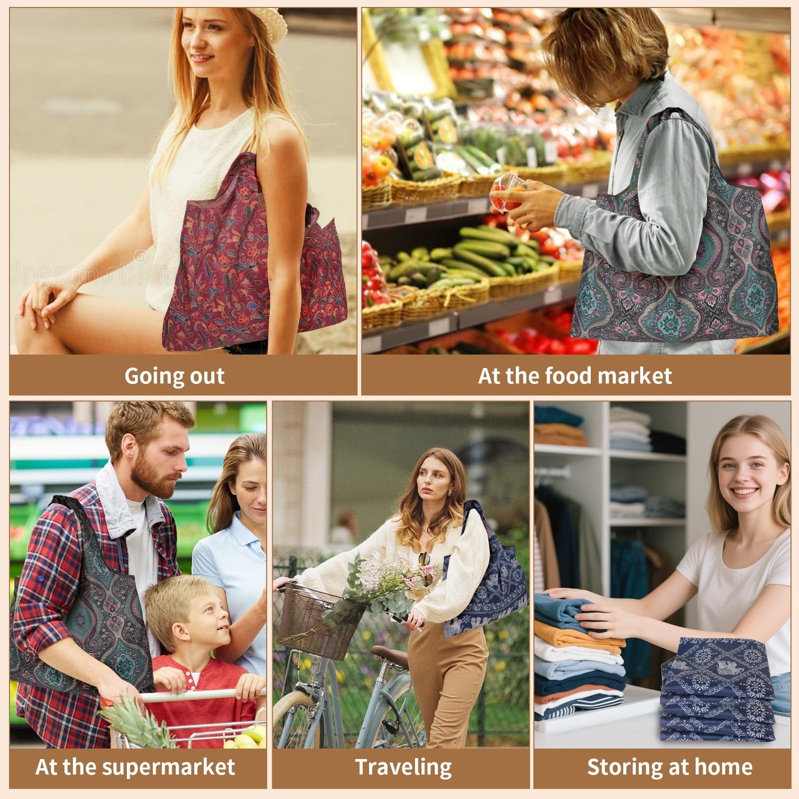 3 PCS Extra Large Foldable Grocery Bags 22×15 Inch Shopping Totes Holds 44lb