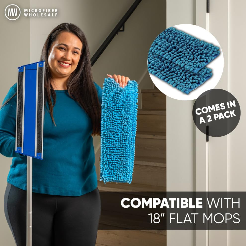 18″ Chenille Mucho Mop Pad – 2 Pack, Reusable & Washable Microfiber Mop Pads, Co