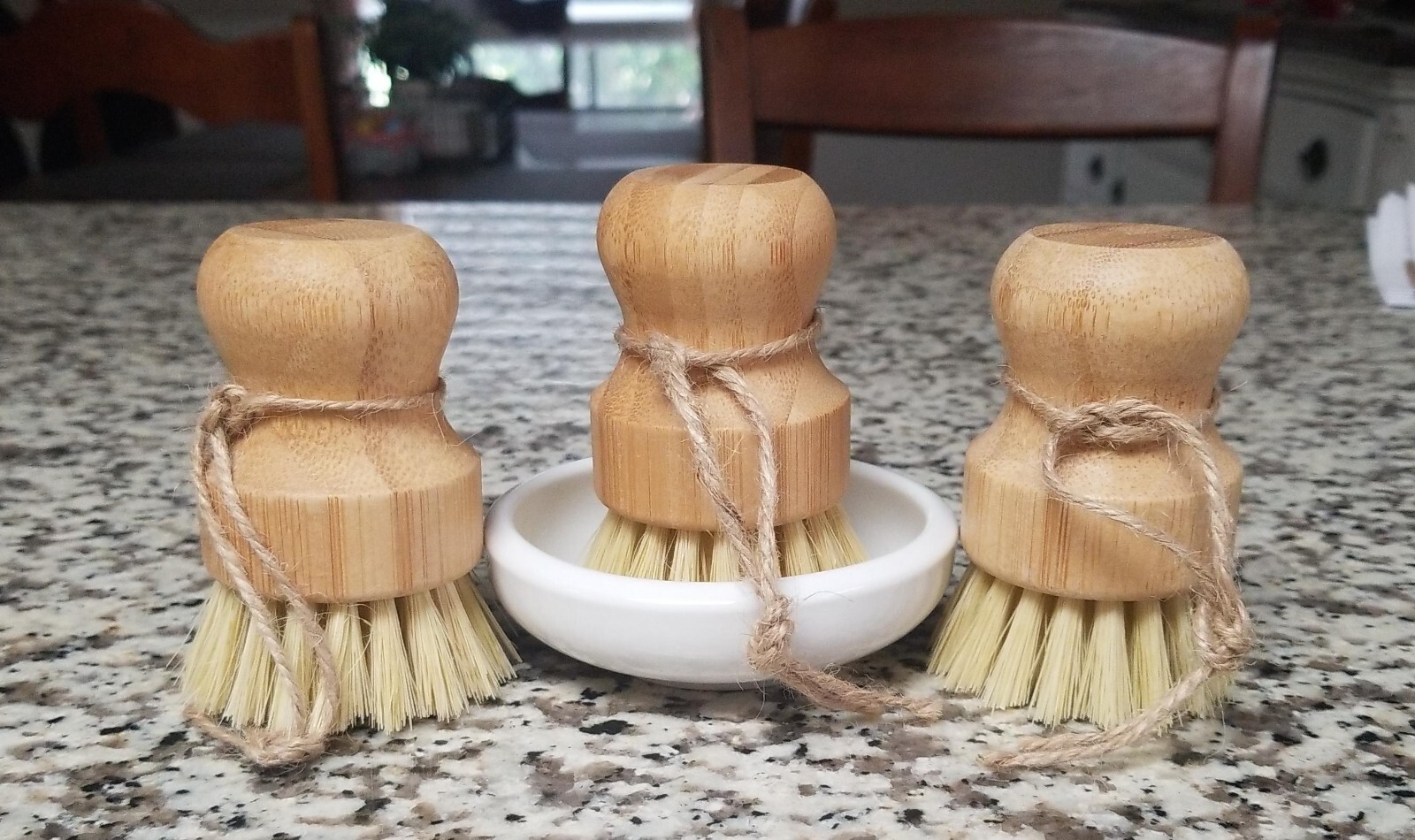 Bamboo Dish Scrub Brushes by Subekyu, Kitchen Wooden Cleaning Scrubbers set of 3