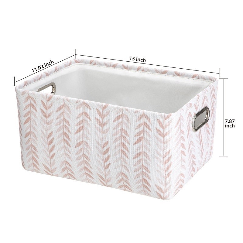 Blush Leaf Canvas Storage Basket W/ Handles Lightweight Decorative Organizer Bin