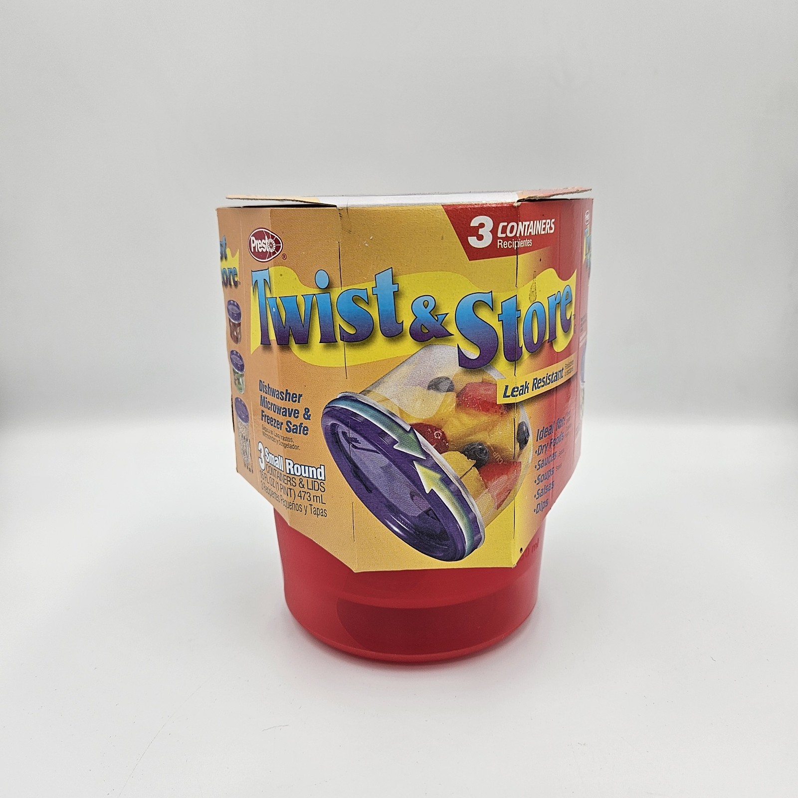 Vintage 2001 Presto Twist & Store 3 Pack 16 oz Round Food Storage Containers NOS